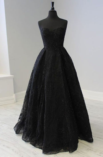 Black A Line Prom Dresses Beaded Formal Evening Gown HZ1023